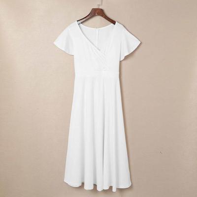 double white simple wedding dress sleeves -line chiffon