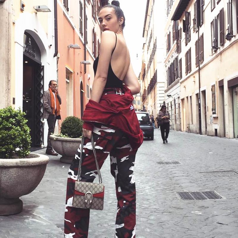 Camouflage street womens waist trousers high harem denim