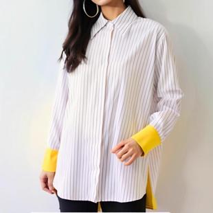 striped color stitching shirt Womens loose contrast