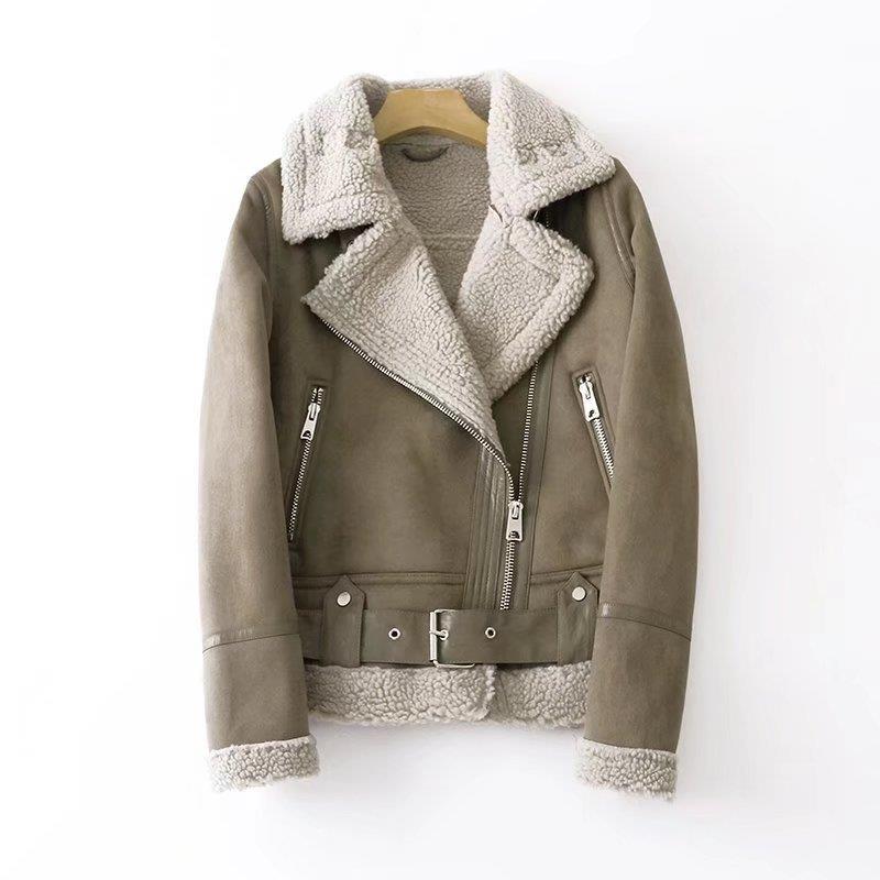 Long-term womens double-sided fur suede motorcycle jacket