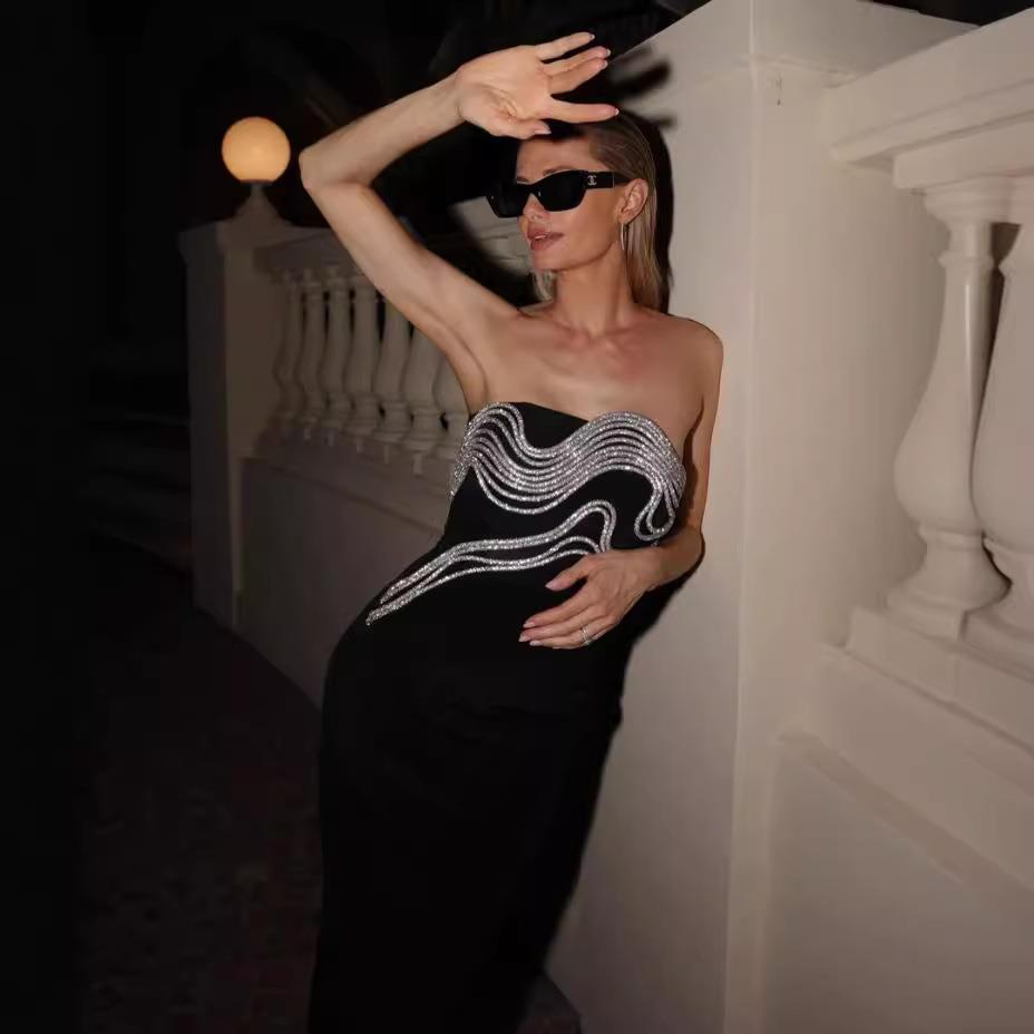 Dress Long Dress Party Carpet Red Chain Diamond Top Tube