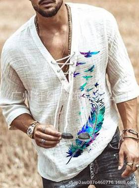 Men's chest tie cornrow sleeve T-shirt