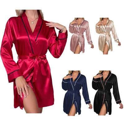 Ice silk pajamas womens bathroom tie bathrobe simple