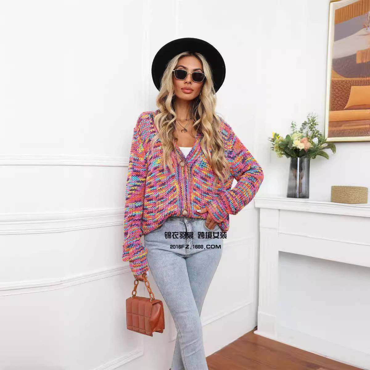 sweater oversized button-down jacket knitted cardigan short