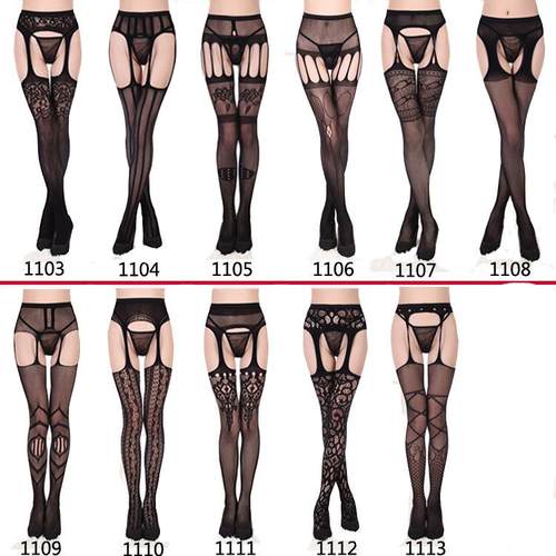 garter stockings fishnet waist off take to free sexy black