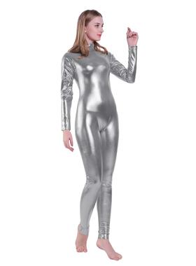 Turtleneck zipper gold stamping bodysuit rubberized dance