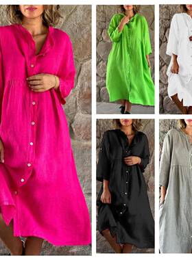 Cotton Color Long Stand Clothing Solid Casual Collar Linen