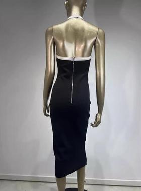 High Neck Party Backless Dress Knee Banquet Bandage Skirt