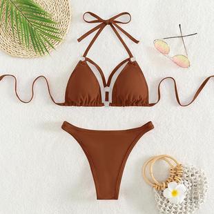 split beautiful slim Contrast sexy bikini color swimsuit