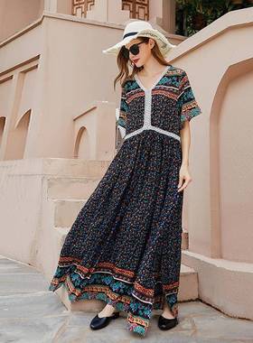 Bohemian plus size dress Hainan Sanya vacation fat girl