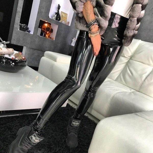 Womens sexy mirrored leather pants womens casual nightclub