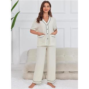 Bubble Short Clothes Home Pants Set Thin Sleeve Long Crepe