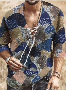 Men's chest tie cornrow sleeve T-shirt