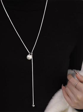 毛衣炼大气高档高级感长款抽拉珍珠项炼女简约百搭精致秋冬搭配饰