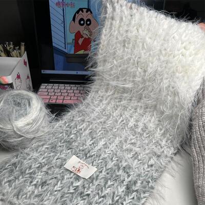 围巾毛线手工DIY细线长毛材料包防风保暖编织柔软渐变色厚实简单