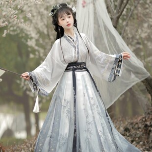 原创正品【墨竹】晋制汉服女中国风绣花交领齐腰襦裙日常春秋