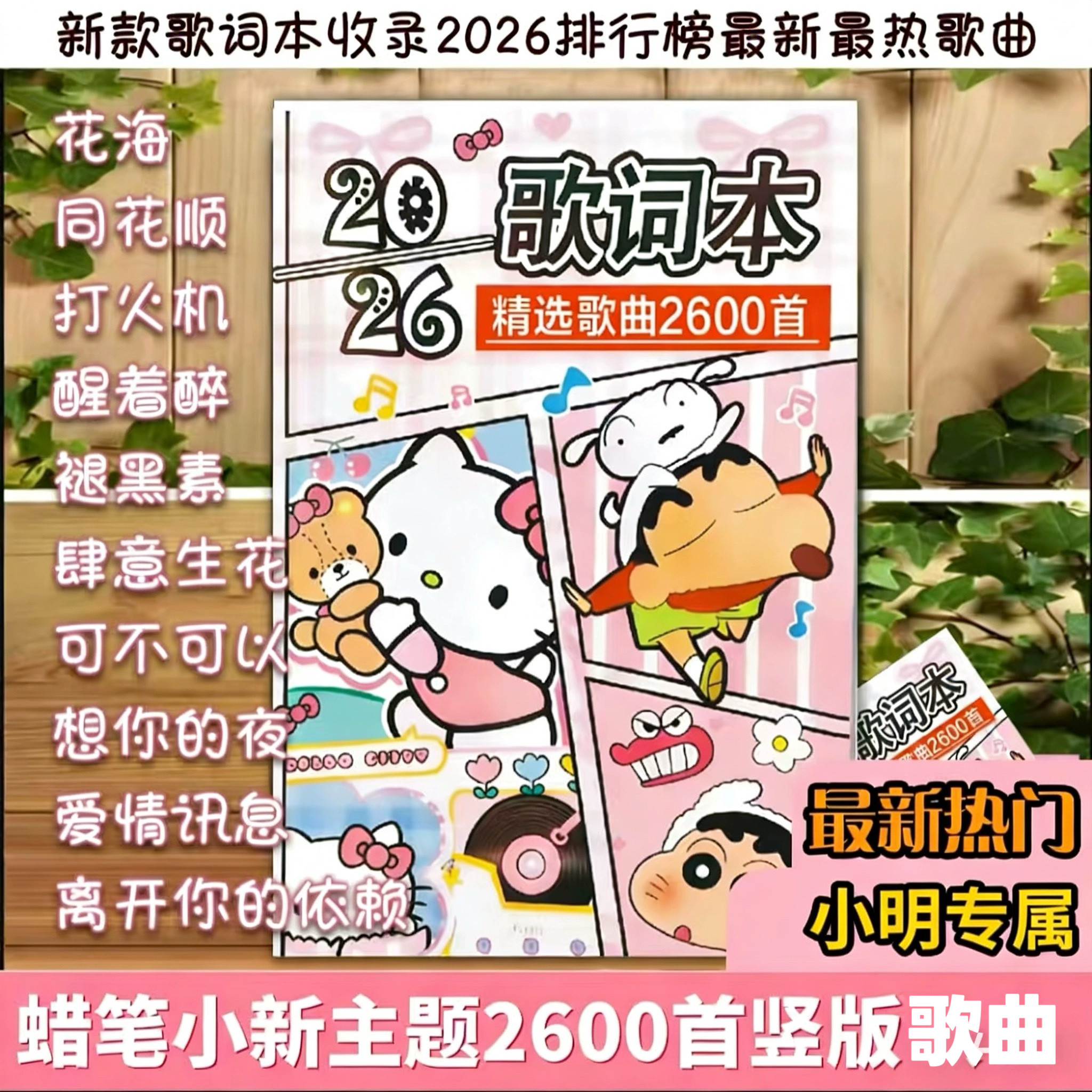 【新款2600首】歌词本小新自嘲熊竖版抖音经典流行热门火爆歌曲