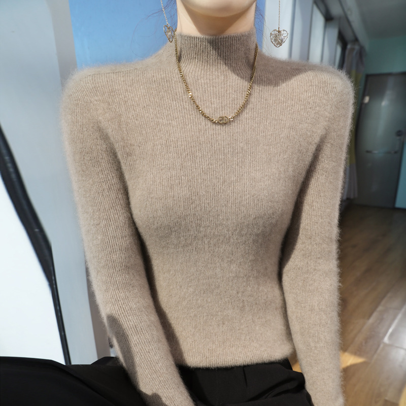 一线成衣半高领2025安迪绒秋冬简约修身上衣女针织毛衣打底衫无缝