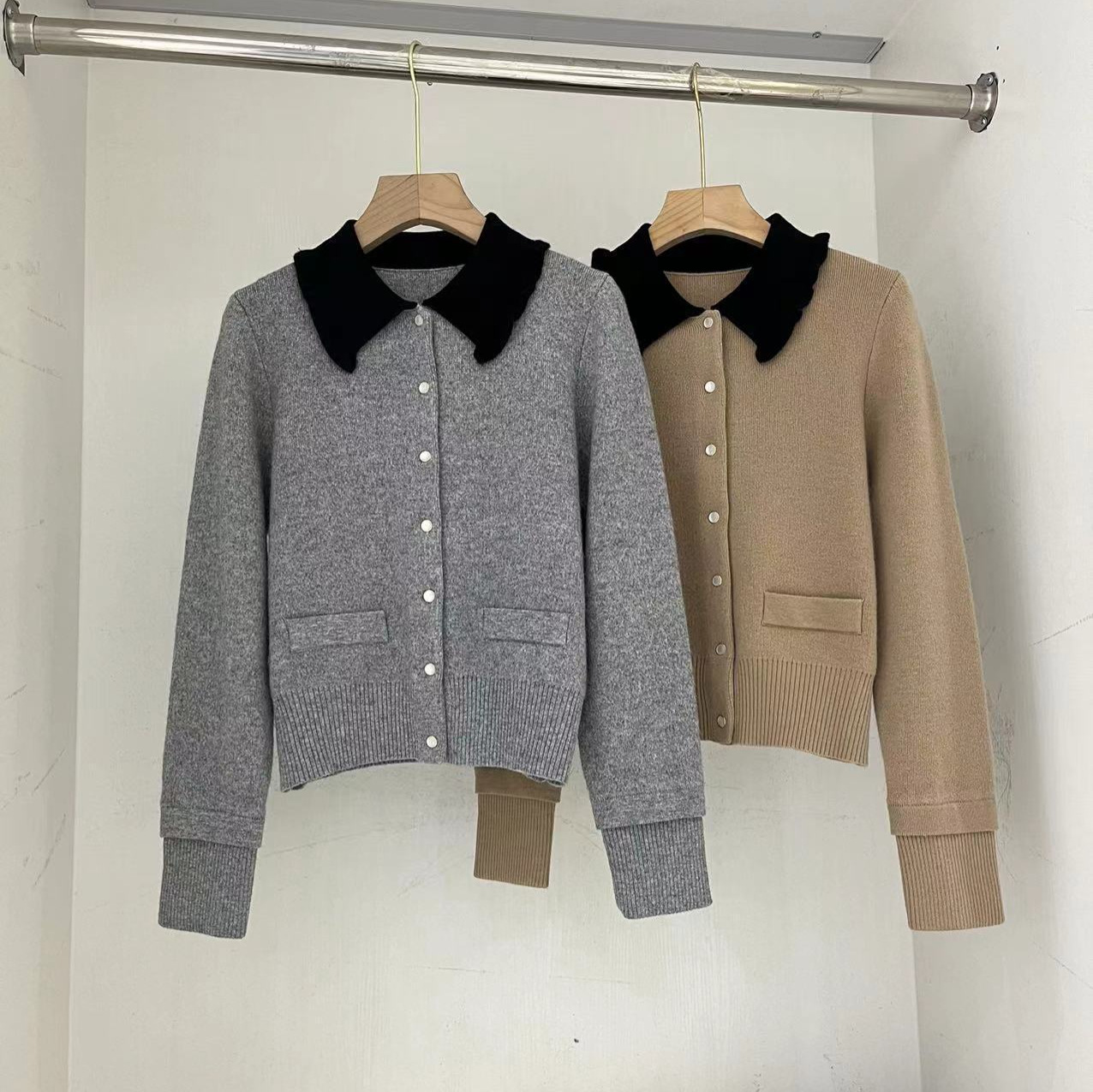 【羊毛】法单S家经典款高知风法式气质格雷系针织厚开衫外套