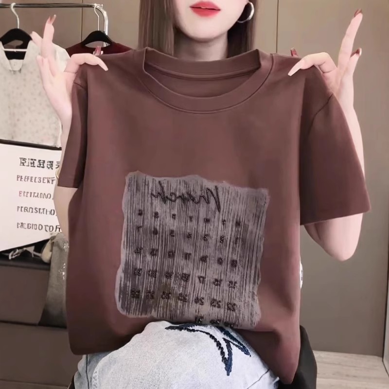 今年新款2025夏季纯棉短袖T恤女大码胖MM重工设计感显瘦半袖上衣
