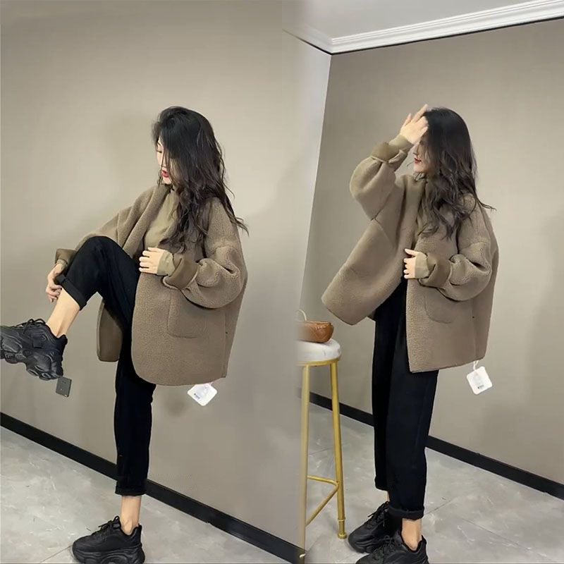 韩系小香风羊羔绒外套女春秋2025新款高级感小众宽松百搭开衫上衣,女装/女士精品,短外套,淘宝优惠券,粉丝福利购,淘宝优惠卷