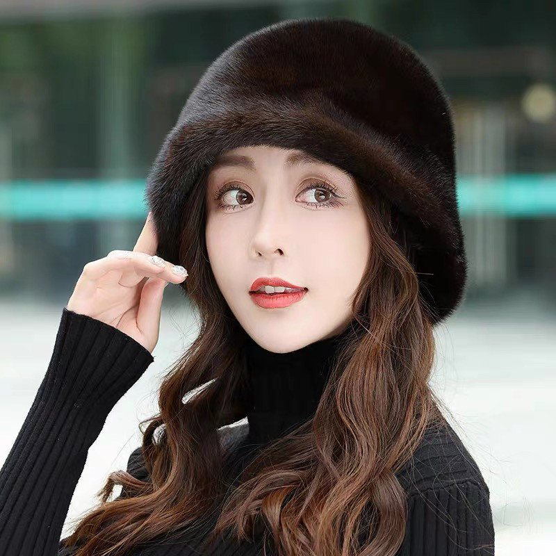 正宗美国进口高端貂皮帽子女水貂毛韩版时尚百搭显脸小渔夫盆礼帽
