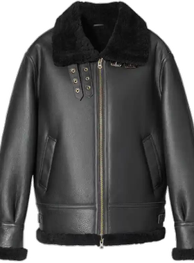 正品 美国B32024冬季新款 宽松皮毛一体毛领复古机车服皮衣外套男