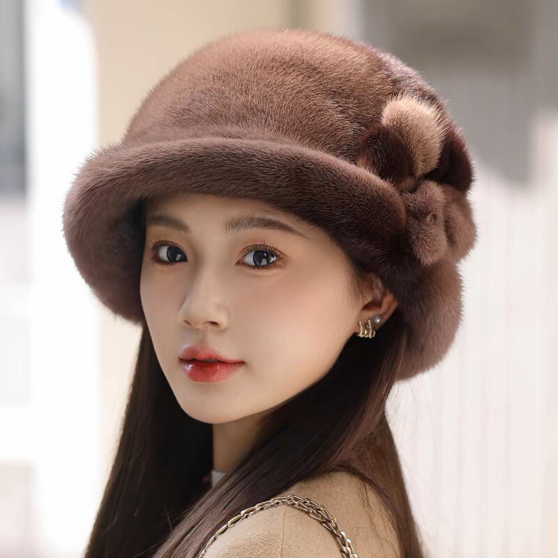 美国进口冬季水貂毛帽子女士整貂皮草帽时尚护耳礼帽保暖皮草帽子