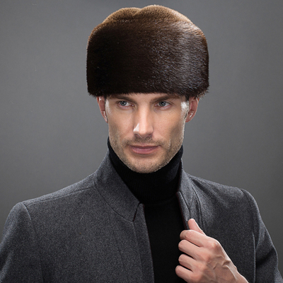 正宗进口水獭皮毛帽子男士冬季保暖帽中老年皮草帽子整貂皮绅士帽