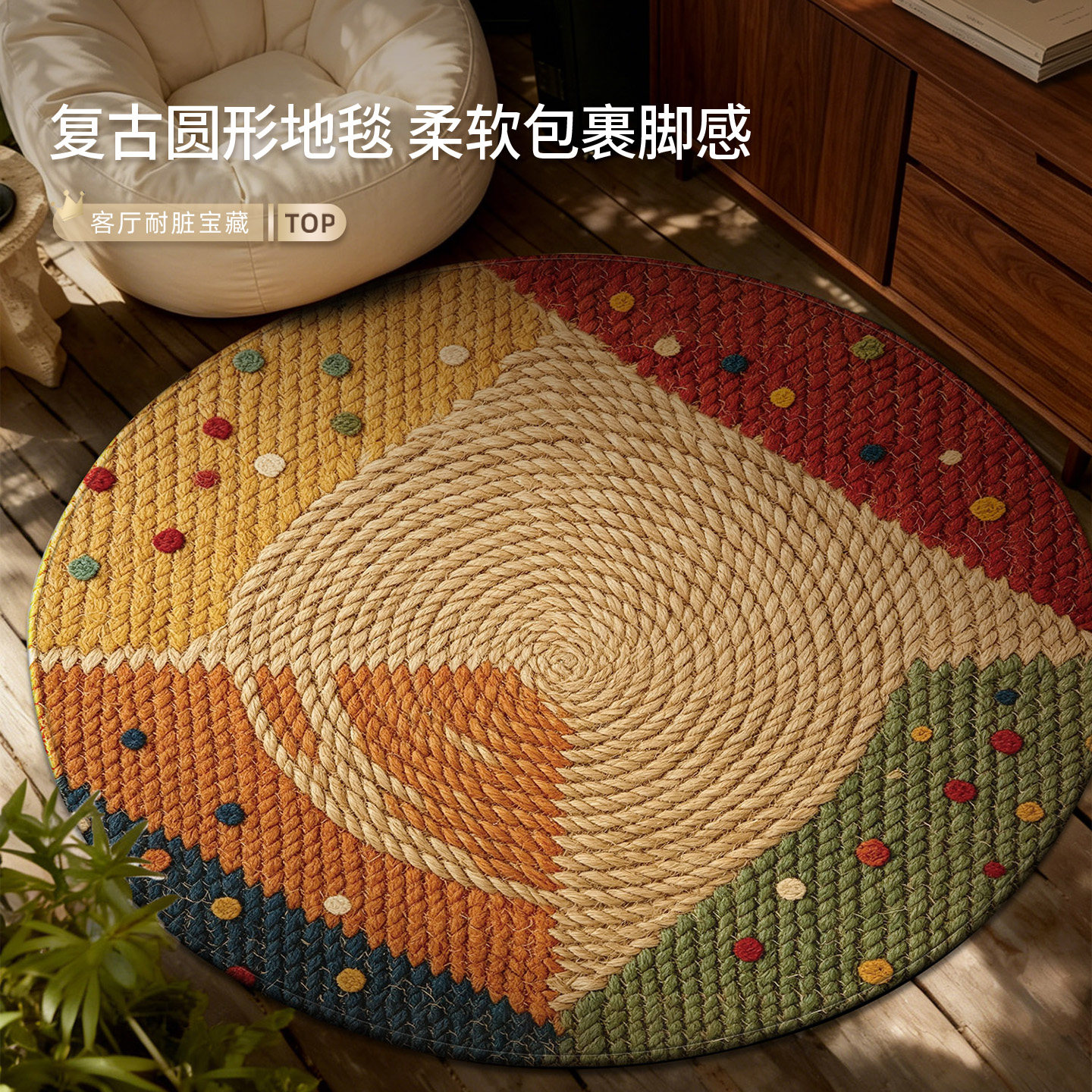 轻奢高级圆形客厅地毯免洗可擦图片