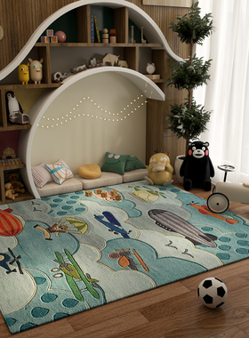 高级儿童房地毯女孩卧室阅读区地垫免洗可擦可爱卡通爬行床边垫厚