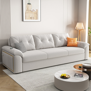 多功能折叠两用沙发床2024新款 小户型棉麻布艺奶油风客厅伸缩沙发