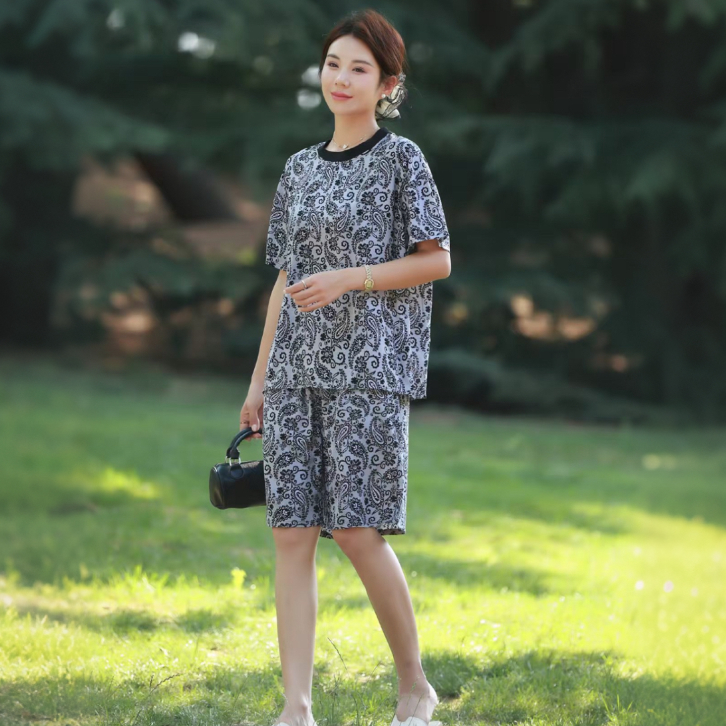 棉绸睡衣女夏季薄款大码宽松时尚短袖可外穿人造棉家居服两件套装
