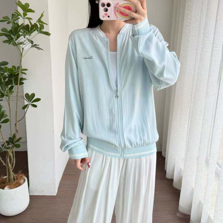 棉绸防晒女夏季薄大码韩版拉链开衫衬衣人造棉立领衬衫长袖上衣女