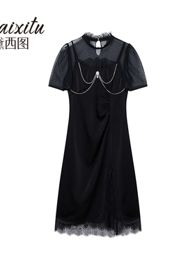 【仙女小洋洋专享】黑色礼服轻哥特蕾丝连衣裙1011000T32L0060