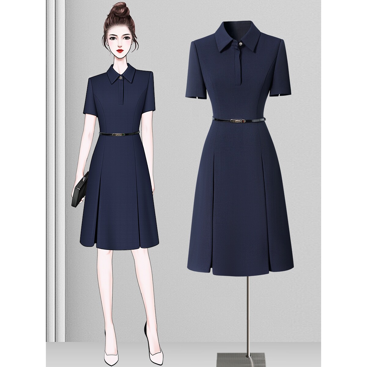 职业连衣裙女夏气质洋气时尚收腰高级感幼师园服幼儿园老师工作服