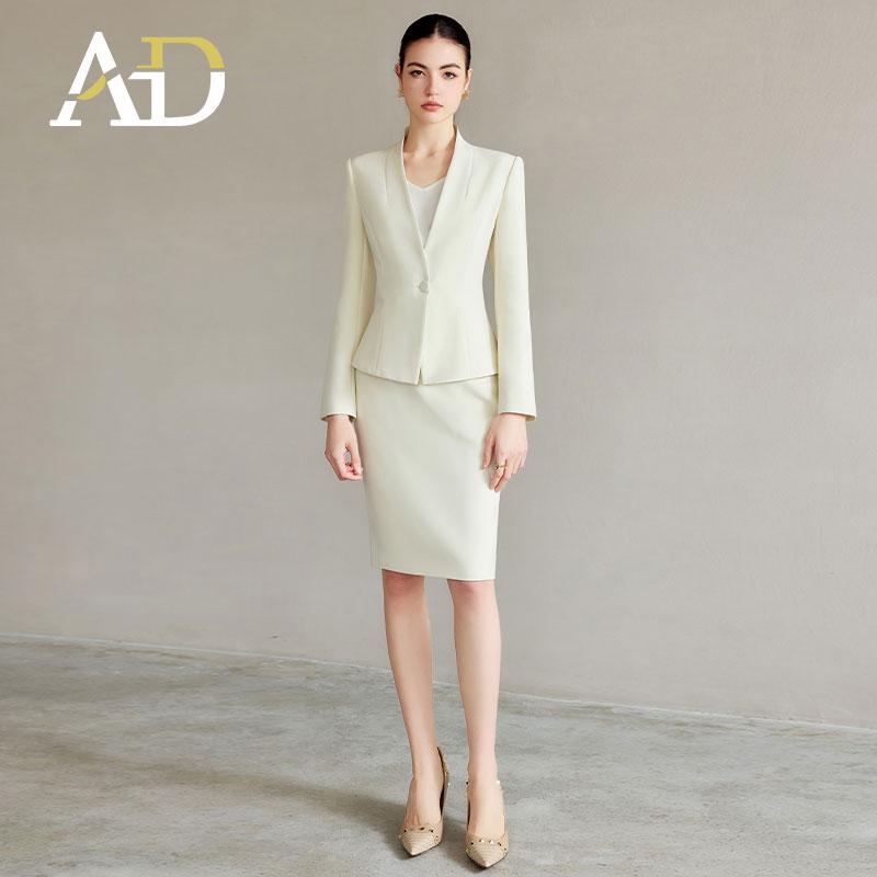 AD浅色职业西装套装女正装高级感无领西服外套时尚通勤职业工作服