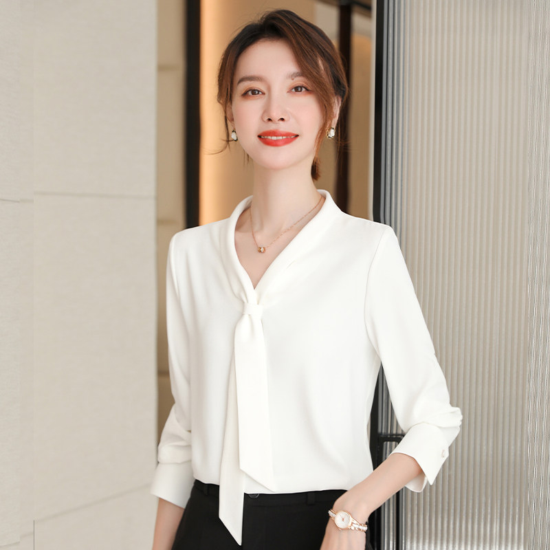 诗璐雅法式雪纺衫女长袖上衣2024春秋高端洋气OL系带白衬衣设计感