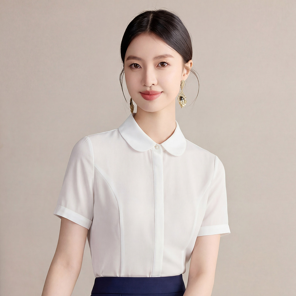 艾尚臣新品夏季职业装女装短袖白衬衫正装工作服雪纺衫衬衣上衣女