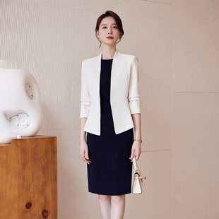 诗璐雅气质职业连衣裙主持人美容院经理职业装西装外套长袖两件套