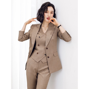 诗璐雅高级感职业西装三件套装女通勤气质女神范正装西服马甲春秋