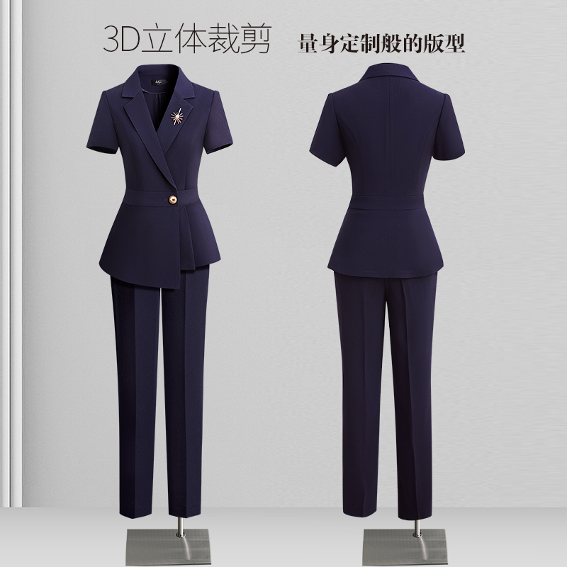 夏天西装套装女薄款短袖西服气质收腰柜姐前台工装珠宝店工作服女