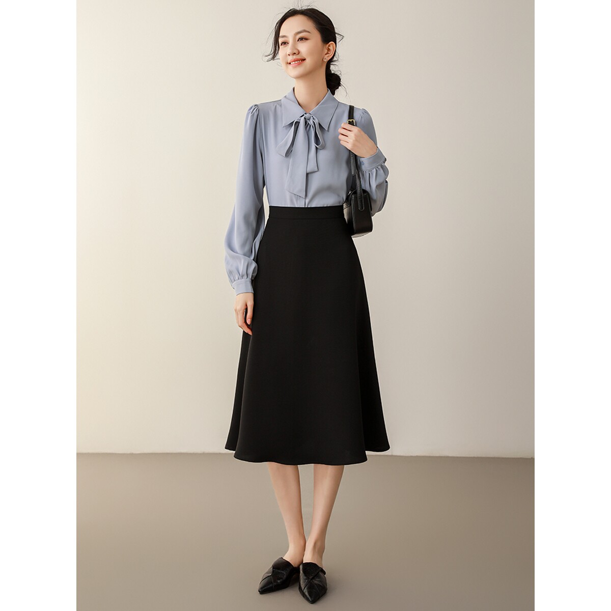 职业衬衫女气质女神范蓝色衬衣套装前台客服幼儿园园服老师工作服