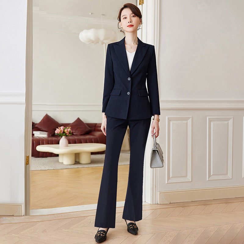 诗璐雅职业西装套装女秋冬季气质正装西服微喇裤两件套干练工作服