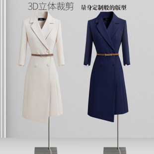 职业连衣裙女春秋米色西装裙时尚洋气气质收腰美容院工作服高级感