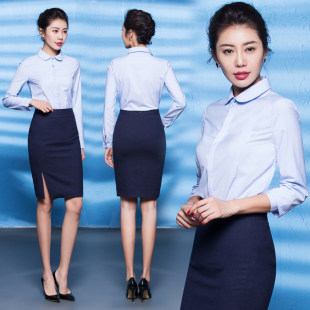 ol制服套装 艾尚臣娃娃领衬衫 工装 职业套装 裙 美容师工作服女长袖