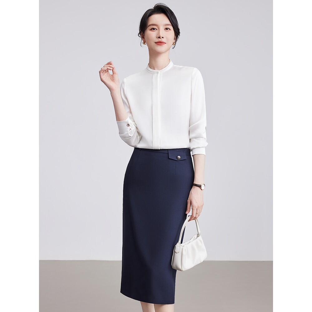 诗璐雅长袖白色职业衬衫套装裙女简约衬衣半身裙两件套通勤高级感