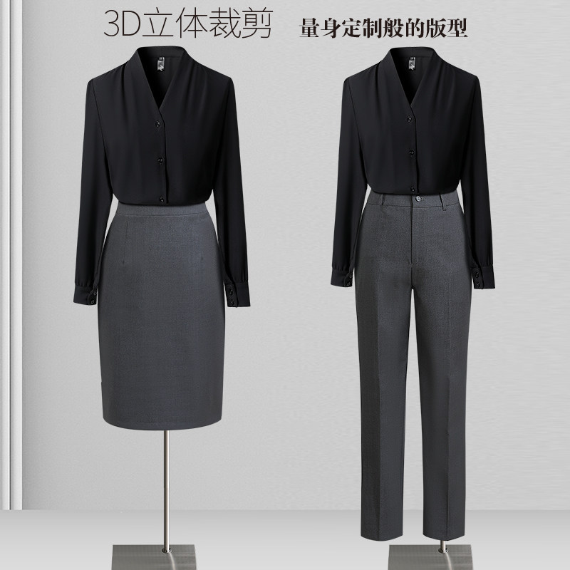 黑色衬衫女职业气质高级感长袖V领衬衣上衣上班通勤正装工作服春
