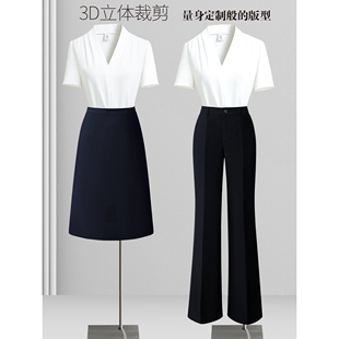 白色衬衫女职业气质通勤V领短袖正装上衣售楼部销售衬衣工作服夏