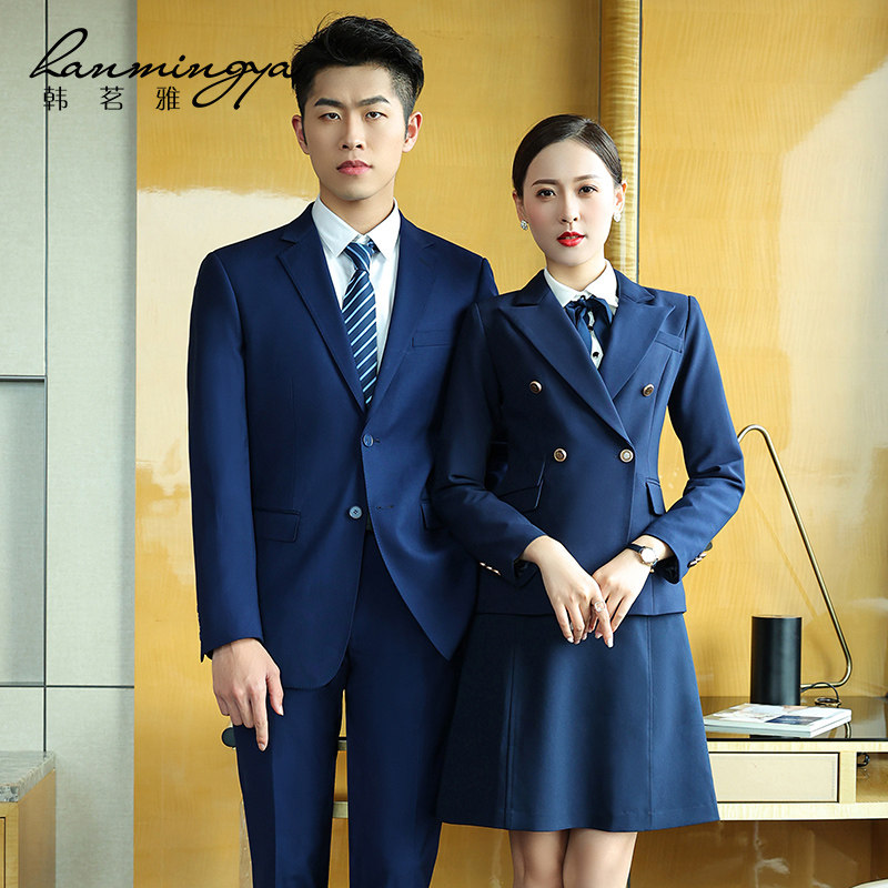 韩茗雅男女同款高端定制商务西装套装女藏青色教师工作服团体制服